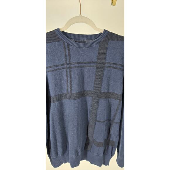 Barbour Mens Large Blue Tartan Crew Neck Cashmere Blend Long Sleeve Classic Prep - Picture 2 of 6